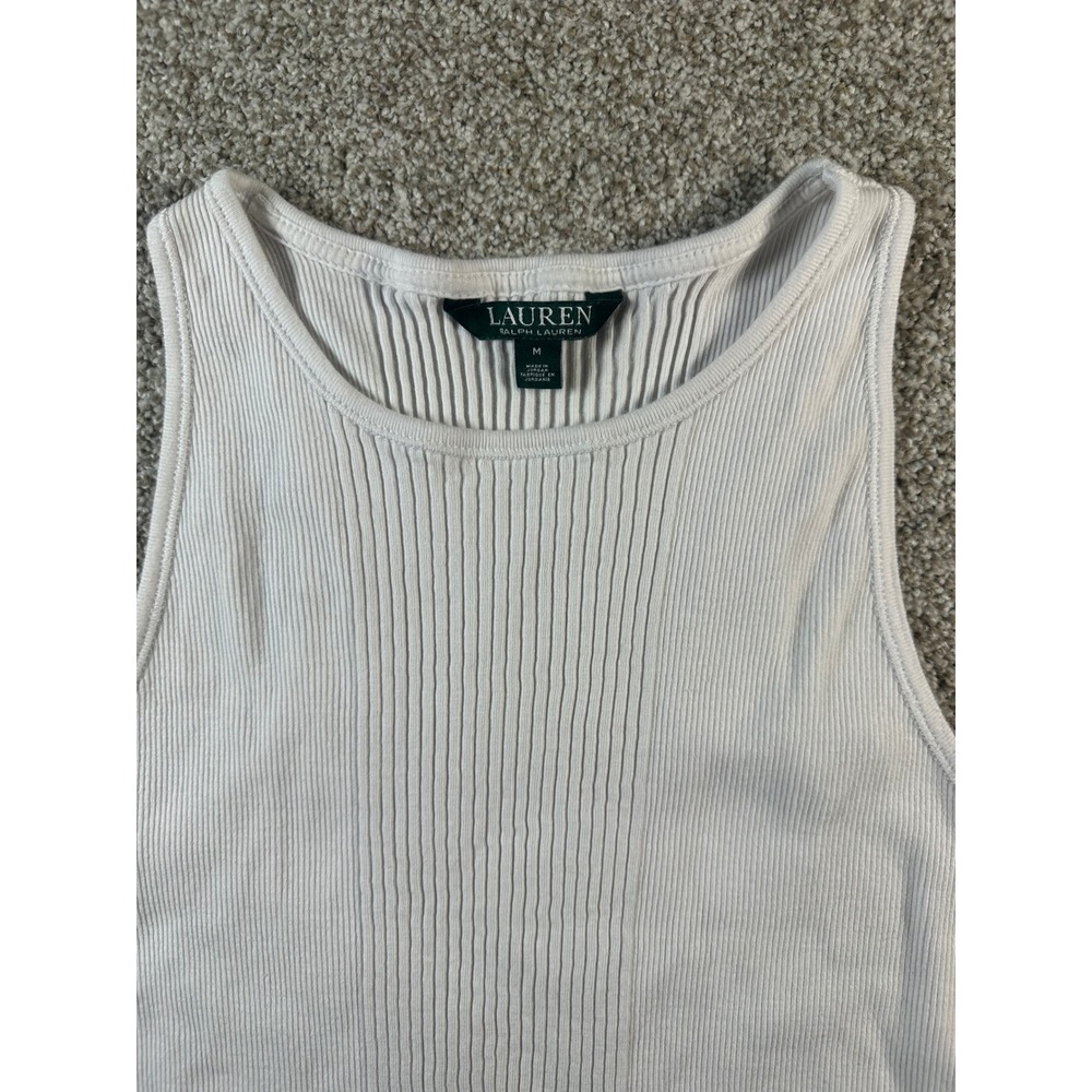 Lauren Ralph Lauren White Ribbed Cotton Tank Top Sleeveless Scoop Neck Medium